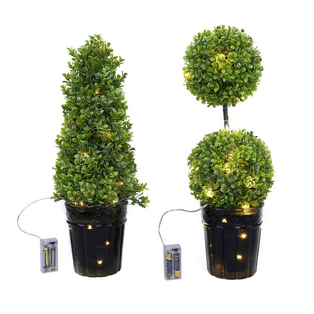 Factory Wholesale Home Decor Artificial Plants Tree Boxwood Topiary Ball With Led Light