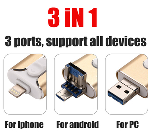 Nuova <span class=keywords><strong>Chiavetta</strong></span> USB 2.0 in Metallo con Capacità Reale 3 in 1 128GB 64GB 32GB <span class=keywords><strong>per</strong></span> iPhone e Computer - Product Image 3