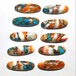 Cabochon de pierre précieuse naturelle en huître barbelée, cuivre, turquoise opalescent, poli, de haute qualité, forme ovale longue, dos plat, pour la fabrication de bijoux - Product Image 2