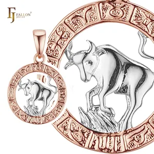 F96100078 FJ Fallon Fashion Jewelry pendant Zodiac Circle of Taurus Plated in Rose Gold two tone brass based