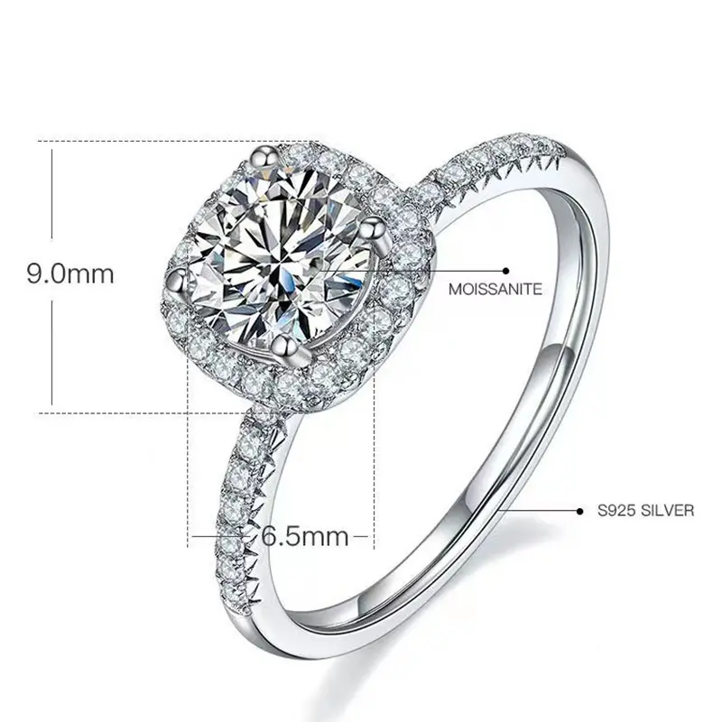 Hot Sale Jewelry 925 Sterling Silver Brilliant Cut Moissanite Diamond Ring For Women