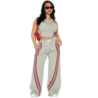 Ensemble deux pièces d'été pour femmes, débardeur à manches courtes et short à rayures latérales, 95% polyester 5% élasthanne, logo personnalisé OEM ODM, vente en gros