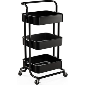 Kitchen <b>Trolley</b> Rolling <b>Serving</b> Storage Bathroom Salon Spa Organization Metal Mobile Cart Standing Shelf Folding Three-Tier - Product Image 1