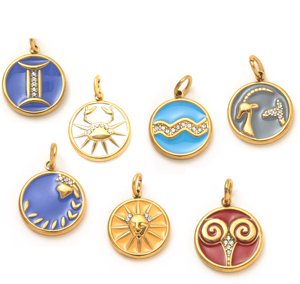 จี้เคลือบลายจักรราศี |   จี้สัญลักษณ์จักรราศีสแตนเลสสตีลชุบทอง 18K PVD สำหรับทำเครื่องประดับ DIY - Product Image 5