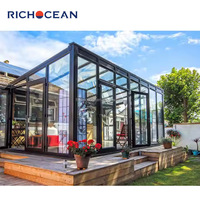 RICHOCEAN Serre de jardin d'hiver préfabriquée en aluminium à toit plat sur mesure, véranda à double vitrage