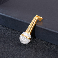 Collier pendentif en forme de microphone, design original, hip-hop, acier inoxydable plaqué or, zircon, pour homme