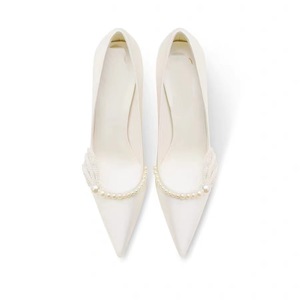 Custom Manufacturer Elegant Pointed Toe White Satin Pearl Wedding Dress <b>Shoes</b> Sexy Stiletto Heels Bridal <b>Shoes</b> <b>for</b> <b>Women</b> - Product Image 2