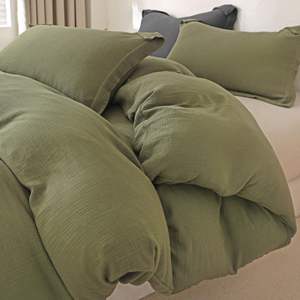 طقم أغطية سرير جديد من القطن الناعم 100٪، مكون من طبقتين من الموسلين، غطاء لحاف وملاءة سرير من الشاش - Product Image 5