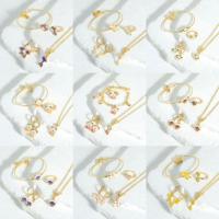 Ensemble de bijoux pour enfants en alliage de cuivre 4 pièces, design animal en émail panda girafe éléphant, ensemble de bijoux mignon pour filles