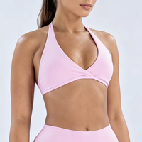 Soutien-gorge de sport Halter avec logo personnalisé, dos découpé, ajusté, sexy, color block, vêtement de yoga, dos élégant, crop top de gym