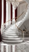 Escalier en marbre intérieur, escalier incurvé, garde-corps en verre, villa, escalier en pierre naturelle de luxe