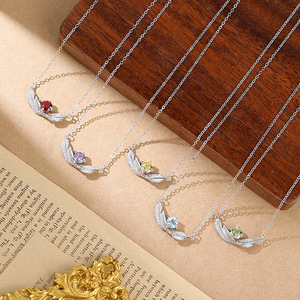 Collier en argent sterling 925 avec 9 plumes et pierres naturelles pour femme, chaîne avec pendentif plume, cadeau - Product Image 3