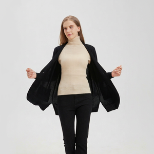 100% Pure Cashmere Ladies' Long Sleeve One Button Long Length Casual Fashion Knitting <b>Cardigan</b> <b>Sweater</b> With Pockets - Product Image 2