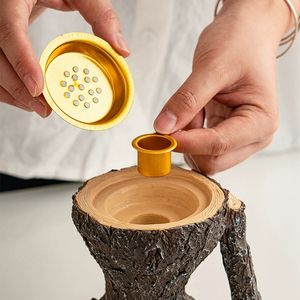 Porte-encens texturé en écorce rustique, brûleur d'encens en résine d'inspiration arabe, décoration artisanale pour une ambiance terreuse à la maison, méditation - Product Image 1