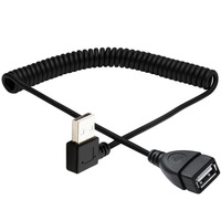 Cable de Extensión USB 2.0 Enrollado Personalizado, USB-A Macho a USB-A Hembra, Ángulo Recto de 90 Grados, Cable de Datos Espiral Retráctil