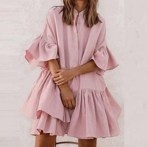 Vestido de Mujer de Talla Grande, Estilo Dulce y Holgado, Color Sólido, con Volantes, Cintura Natural, Decoración con Botones, para Primavera - Product Image 2