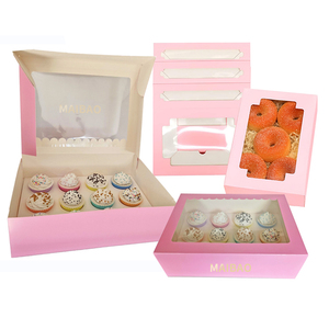 Cajas <span class=keywords><strong>de</strong></span> Papel para Repostería Personalizadas, <span class=keywords><strong>Pequeñas</strong></span>, Color Rosa, para Pasteles, Galletas, Donuts, con Asa y Ventana - Product Image 1