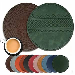 Posavasos Elegantes en Blanco para Personalizar, de Cuero PU con Grabado Láser, Diseño Moderno - Product Image 1