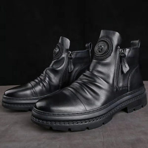 Bottines à plateforme en cuir plissé souple pour hommes, fermeture éclair latérale, deux options de doublure, antidérapantes, style <span class=keywords><strong>Martin</strong></span>, pour une utilisation décontractée toute saison - Product Image 4