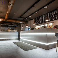 Comptoir de caisse en pierre Corian de haute qualité, design moderne personnalisé, blanc, avec éclairage LED pour restaurant, salle à manger, bar à domicile