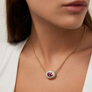 Nuova Collana con Ciondolo Ovale in Zirconia Cubica 5A Micro Pave, Rosso <span class=keywords><strong>Rosato</strong></span> e Azzurro, Gioielli da Donna alla Moda - Product Image 3