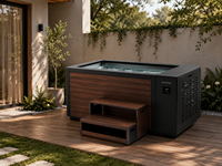 Piscine de trempage à froid de luxe en bois de noyer pour spa bien-être, baignoire à glace moderne isolée en acier inoxydable