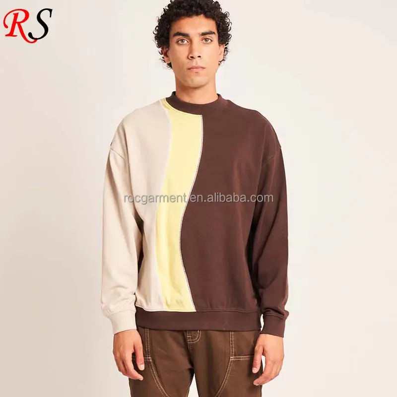 Wholesale Men's Relaxed Fit New Design French Terry Sweatshirt Cut And Sew Crew Neck