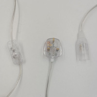 Câble gainé de fil transparent avec prise britannique, interrupteur 303 et culot de lampe nu E14