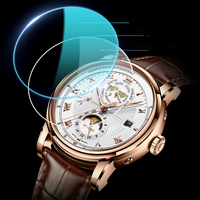 Montre mécanique automatique de luxe pour homme, heure mondiale, phase de lune, date, calendrier, bracelet en cuir étanche, montre-bracelet pour homme