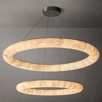 Lustre rond moderne de luxe en albâtre espagnol naturel, avec panneau en pierre et finition laiton doré, pour salon et salle à manger