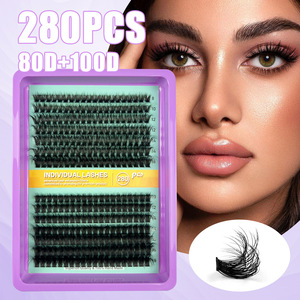Cils en grappe épais et bouclés, style européen et américain, 80P/100P, grand plateau, sans colle, pour pose DIY - Product Image 1