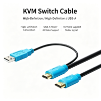 Câble de commutation KVM, câble vidéo haute définition, alimentation USB-A, prise en charge vidéo 4K, double connecteur vidéo pour moniteur PC, commutateur KVM