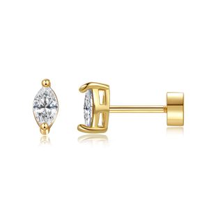 Boucles d'oreilles à dos plat en or jaune 14 carats plaqué or avec zircone cubique pour femmes |    Bijoux de piercing Helix |   Petites boucles d'oreilles en cristal - Product Image 1