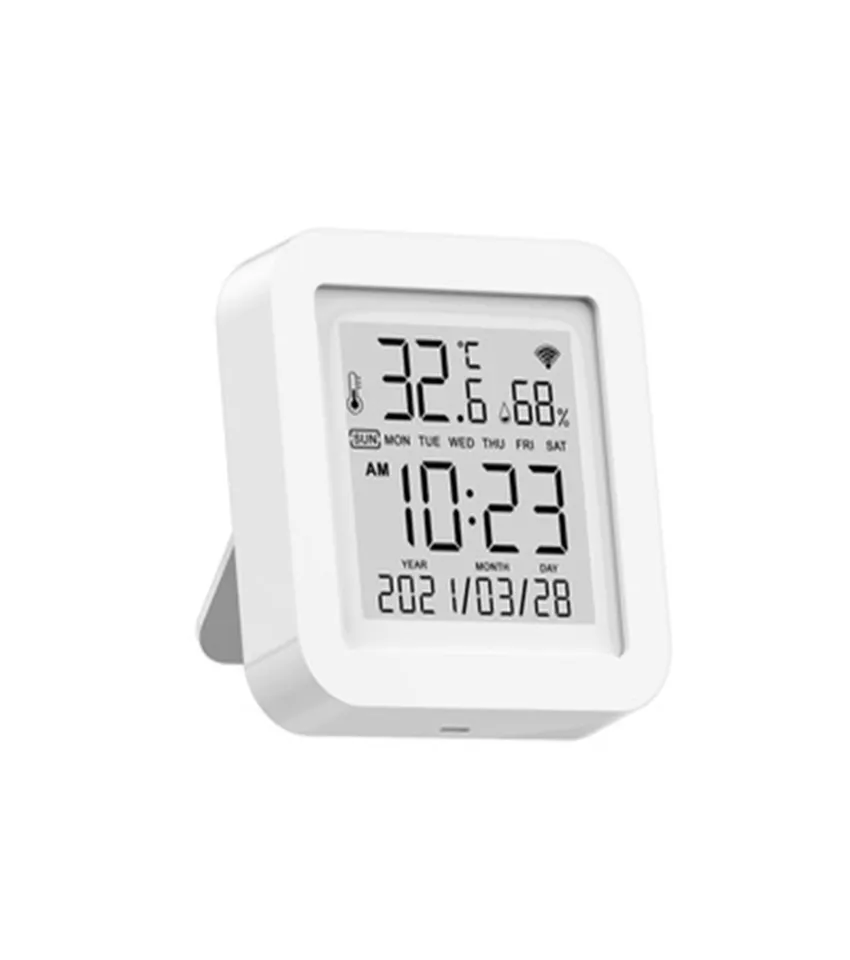 zigbee tuya app remote control smart home temperature and humidity sensor with lcd screen show weather week