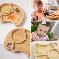 Ensemble de vaisselle en silicone et bois de qualité alimentaire pour bébé, écologique, bol, assiette, fourchette, cuillère en bambou, design de dessin animé, doux, facile à fixer par aspiration
