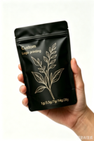 Pochette autoportante en aluminium noir mat avec impression dorée personnalisée, sac de conservation alimentaire refermable à fermeture éclair