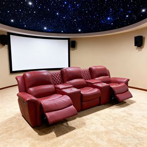 Rotes Echtleder Elektrisches Relaxsofa 3-Sitzer Villa Heimkino-Möbel Leder Elektrisch Verstellbares Funktionales Sofa Kinosessel - Product Image 4