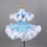 Robe de ballet pour enfants en rose et bleu clair, avec garniture en fourrure moelleuse et détails en dentelle délicats
