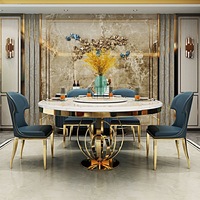 Ensemble de table et chaises de salle à manger moderne pour 6 personnes, en acier inoxydable et marbre, table de luxe