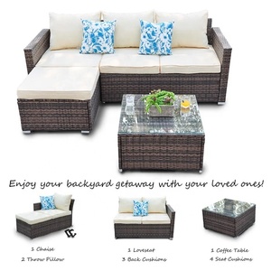 High Quality UV Resistant PE Rattan <b>Outdoor</b> Dining Set Garden Wicker Cube Furniture Set With <b>Black</b> Tempered Glass Top <b>Table</b> - Product Image 3