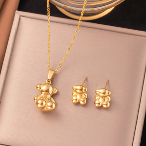 2026 <b>Cute</b> <b>Bear</b> Stainless Steel Jewelry Sets for Women Various Necklace Earring Fashion Bracelet No Tarnish 18 K Gold Jewelry Set - Product Image 1
