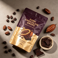 Sachet d'emballage alimentaire refermable personnalisé doré avec fermeture éclair et trou de suspension pour chocolat noir