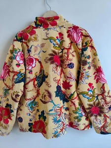 Excellent Quality Yellow Bird Print <b>Velvet</b> Jacket Bohemian <b>Velvet</b> <b>Quilted</b> Coat for Trendy Winter Fashion for Good Price - Product Image 2