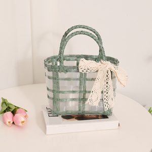 Schattig Ontwerp Pp Geweven Handtassen Voor Meisjes Mode Winkelen Hete Verkoop Schattige Portemonnees Plastic Handgemaakte Transparante Waterdichte Tas - Product Image 5