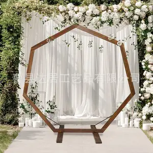 Arco redondo de 7 caras, diseño de escenario para fiestas, decoración para eventos, arco de fondo de madera para boda, oferta