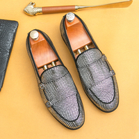 Mocassins en Cuir PU pour Homme à Double Boucle Monk, Chaussures de Mariage Plates à Bout Pointu et Fermeture Facile, Respirantes et Confortables pour Toutes Saisons