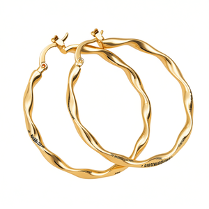 Golden <b>Hoop</b> <b>Earrings</b> 18K Solid Gold Classic Twist Design Unisex Everyday Wear Jewelry <b>Fine</b> <b>Earrings</b> - Product Image 1