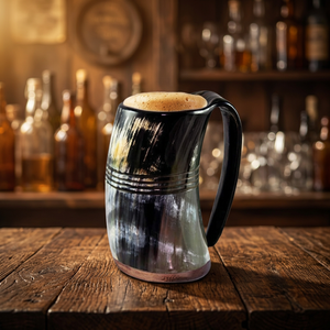Mug à bière et à vin en corne de bœuf naturelle de style américain de haute qualité, écologique, compatible lave-vaisselle, 550 ml, garde les boissons chaudes/froides, anniversaire - Product Image 1