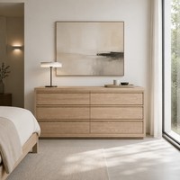 Commode minimaliste à 6 tiroirs en bois massif, style américain, sans poignées, avec poignées intégrées, en chêne clair, pour hall et maison de style farmhouse, vente en gros