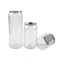 Vente en gros de canettes en plastique PET transparentes pour soda et bière, avec logo personnalisé, 150-1000 ml, avec anneau de traction et couvercle facile à ouvrir